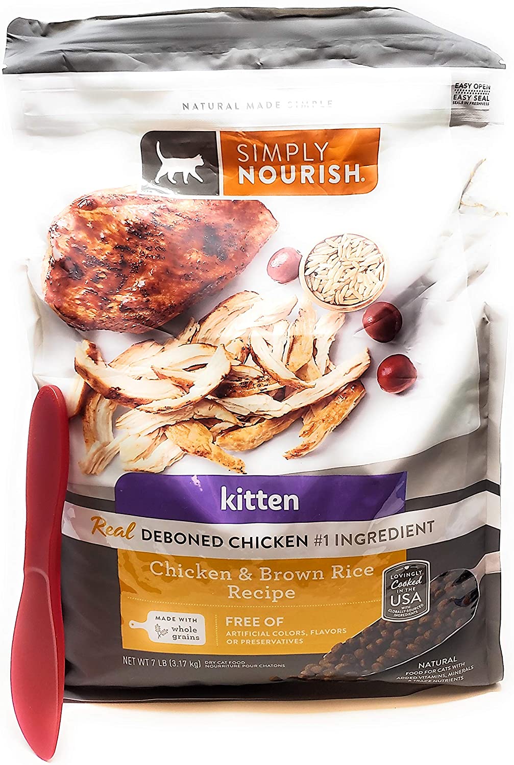 Simply nourish kitten chicken and brown rice dry cat food 