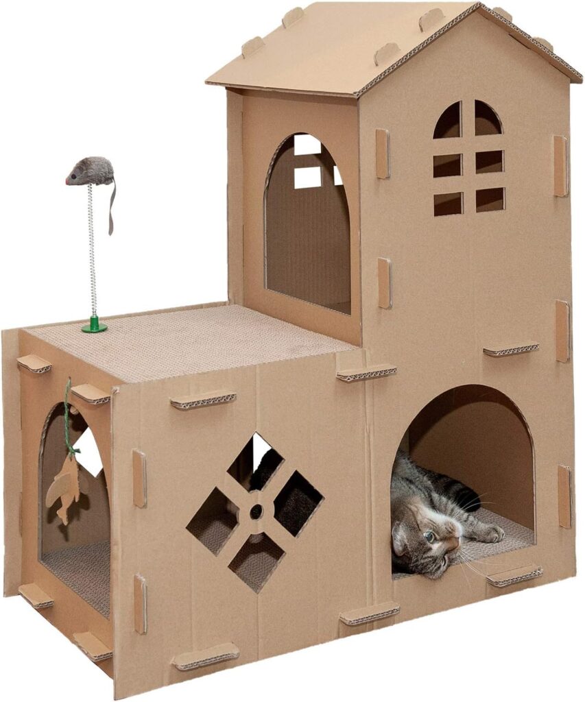 Furhaven cat scratcher house with catnip & toys